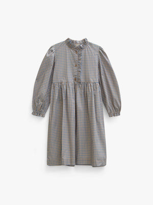 Frill Placket Poplin Dress - Tween - Blue Check | 101438 Julia