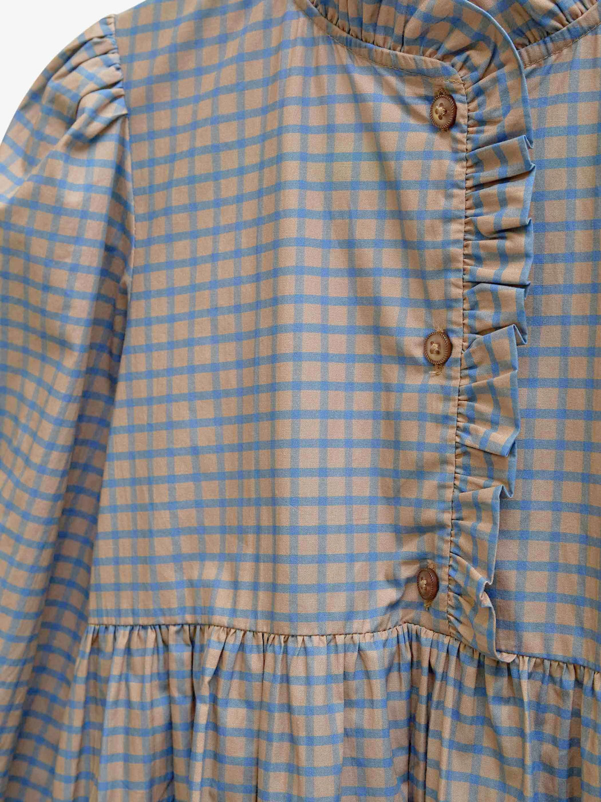 Frill Placket Poplin Dress - Tween - Blue Check | 101438 Julia