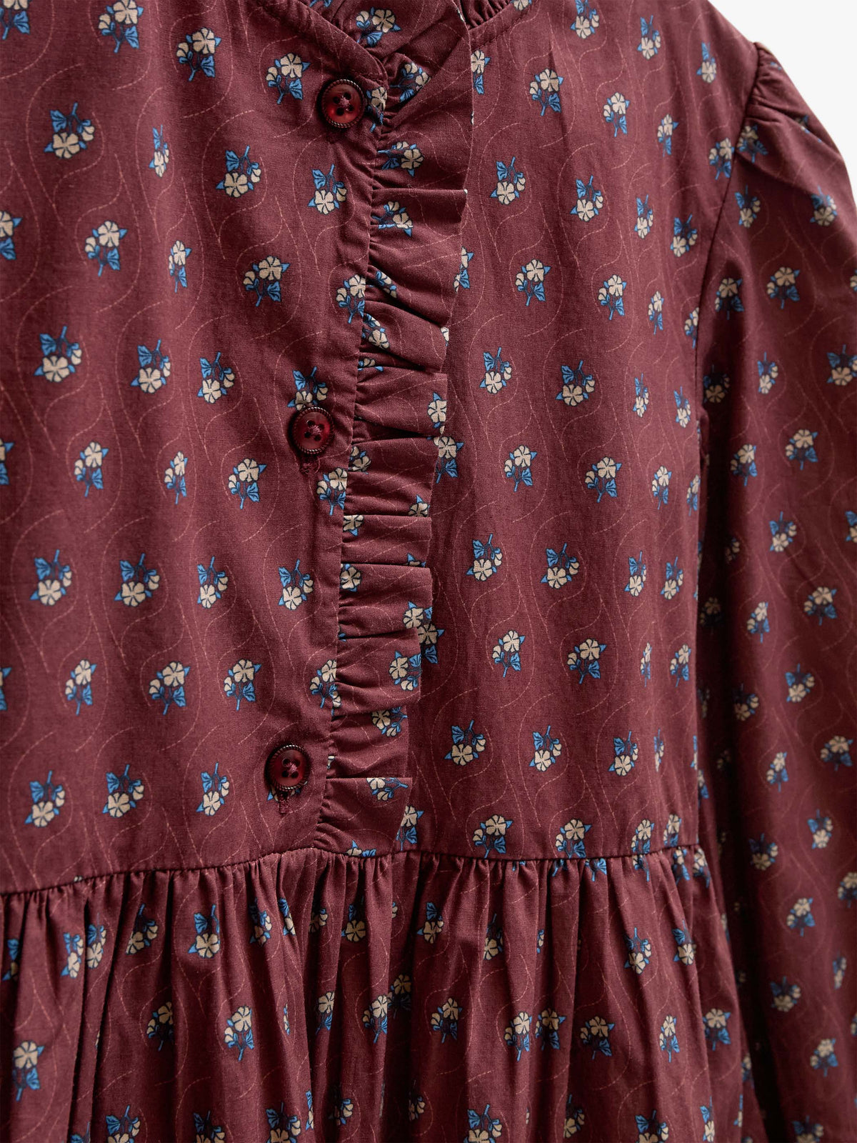 Frill Placket Poplin Dress - Tween - Bordeaux Flowerprint | 101439 Julia