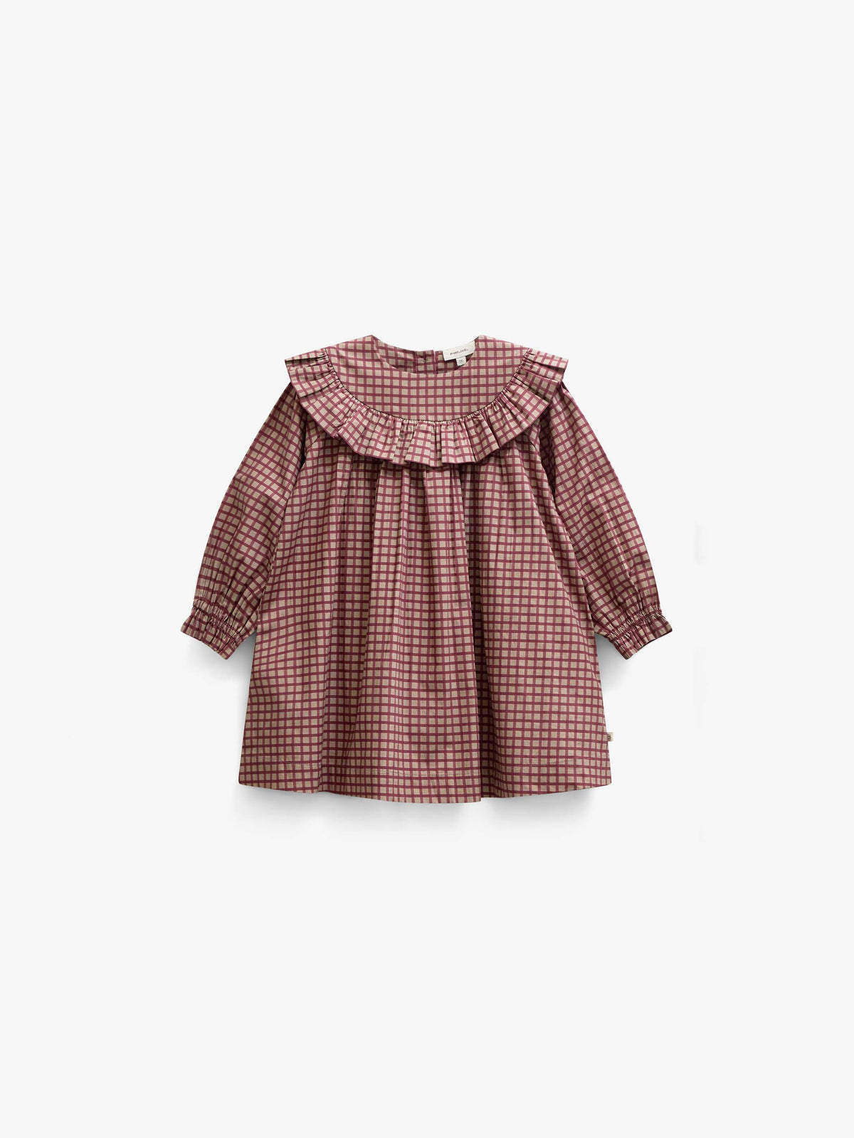 Ruffle Yoke Poplin Dress - Kids - Bordeaux Check | 101440 Julia