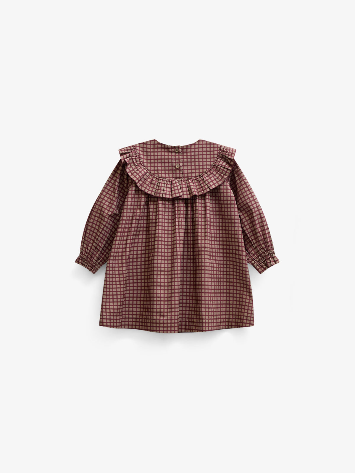 Ruffle Yoke Poplin Dress - Kids - Bordeaux Check | 101440 Julia