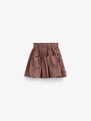 Frill Pocket Poplin Skirt - Tween - Bordeaux Check | 101444 Julia