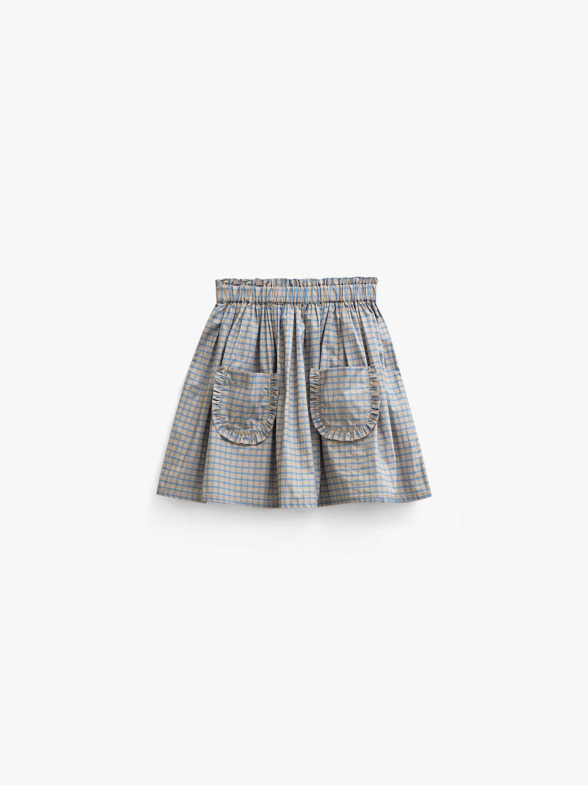 Frill Pocket Poplin Skirt - Kids - Blue Check | 101445 Julia