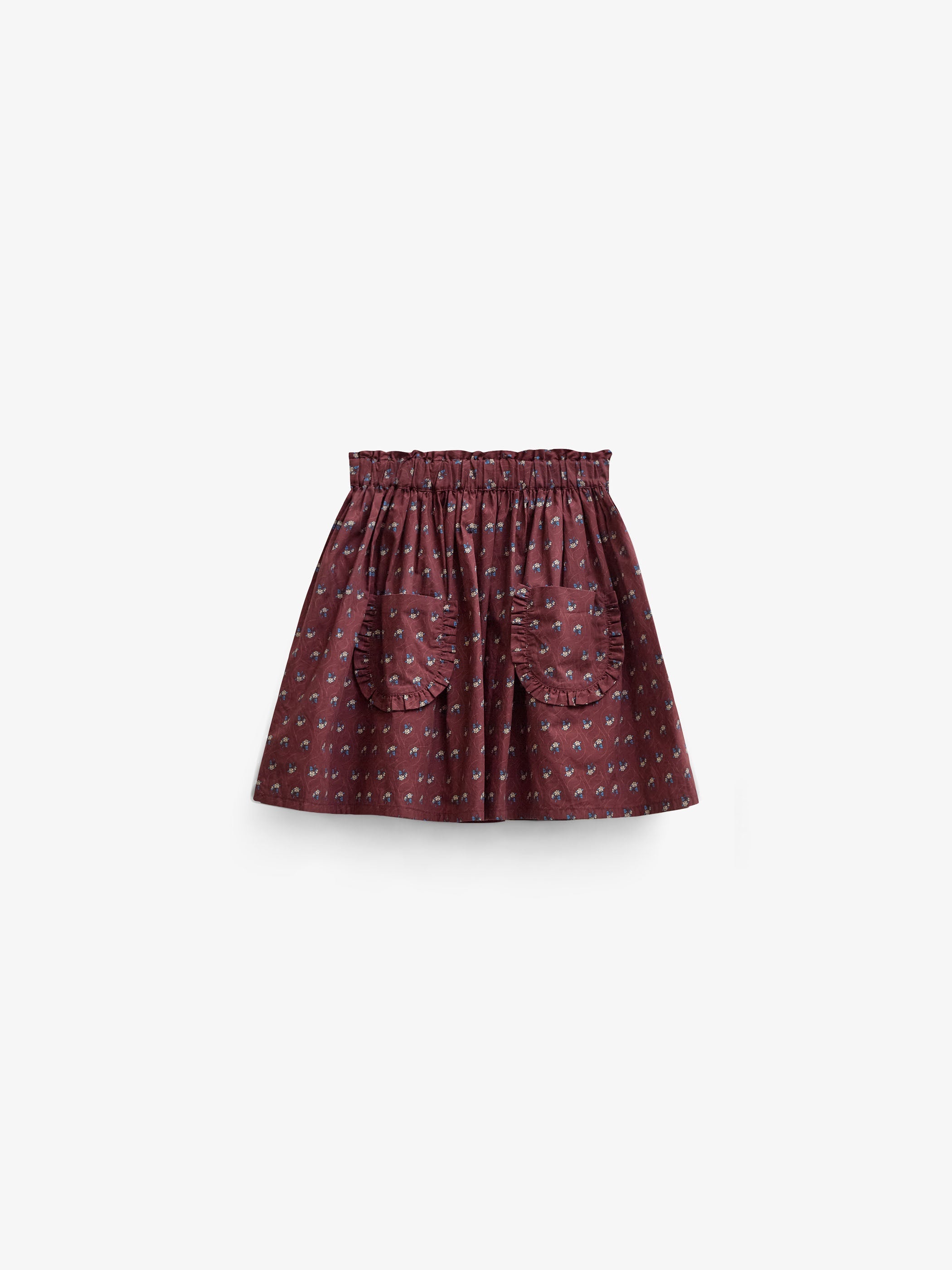 Frill Pocket Poplin Skirt - Tween - Bordeaux Flowerprint | 101448 Julia