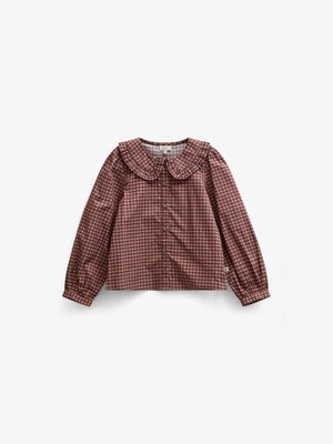 Frill Collar Poplin Blouse - Kids - Bordeaux Check | 101449 Julia