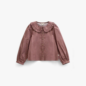 Frill Collar Poplin Blouse - Kids - Bordeaux Check | 101449 Julia