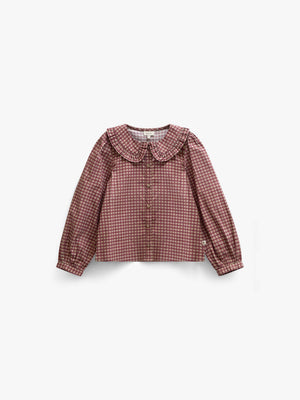 Frill Collar Poplin Blouse - Kids - Bordeaux Check | 101449 Julia