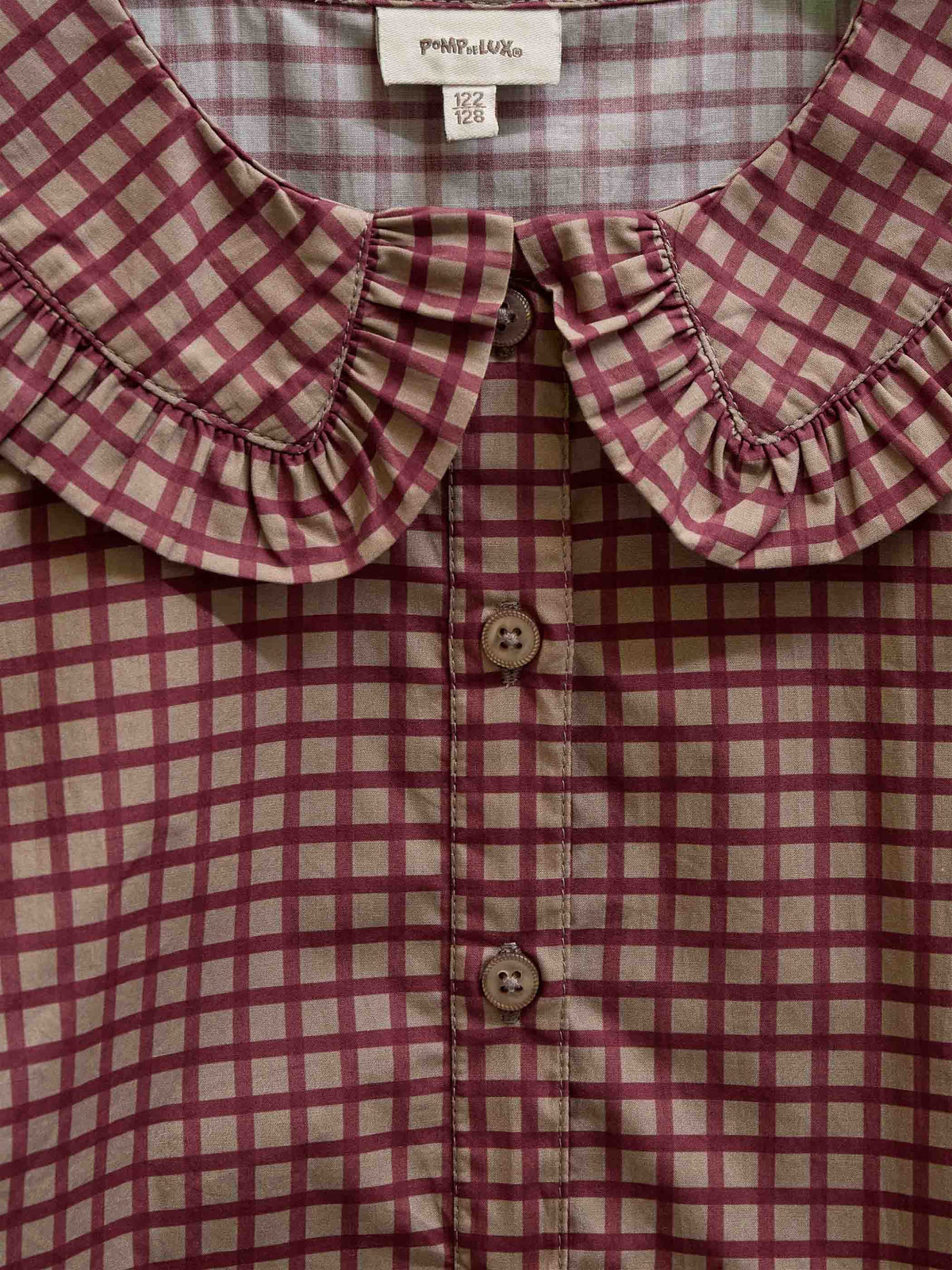 Frill Collar Poplin Blouse - Tween - Bordeaux Check | 101450 Julia