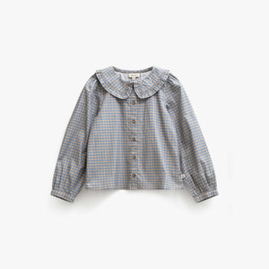 Frill Collar Poplin Blouse - Kids - Blue Check | 101451 Julia