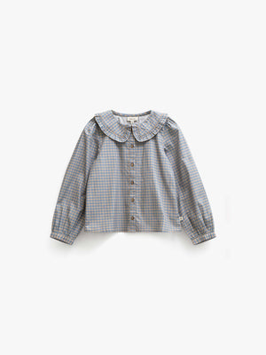 Frill Collar Poplin Blouse - Tween - Blue Check | 101452 Julia