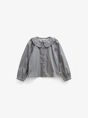 Frill Collar Poplin Blouse - Kids - Blue Check | 101451 Julia