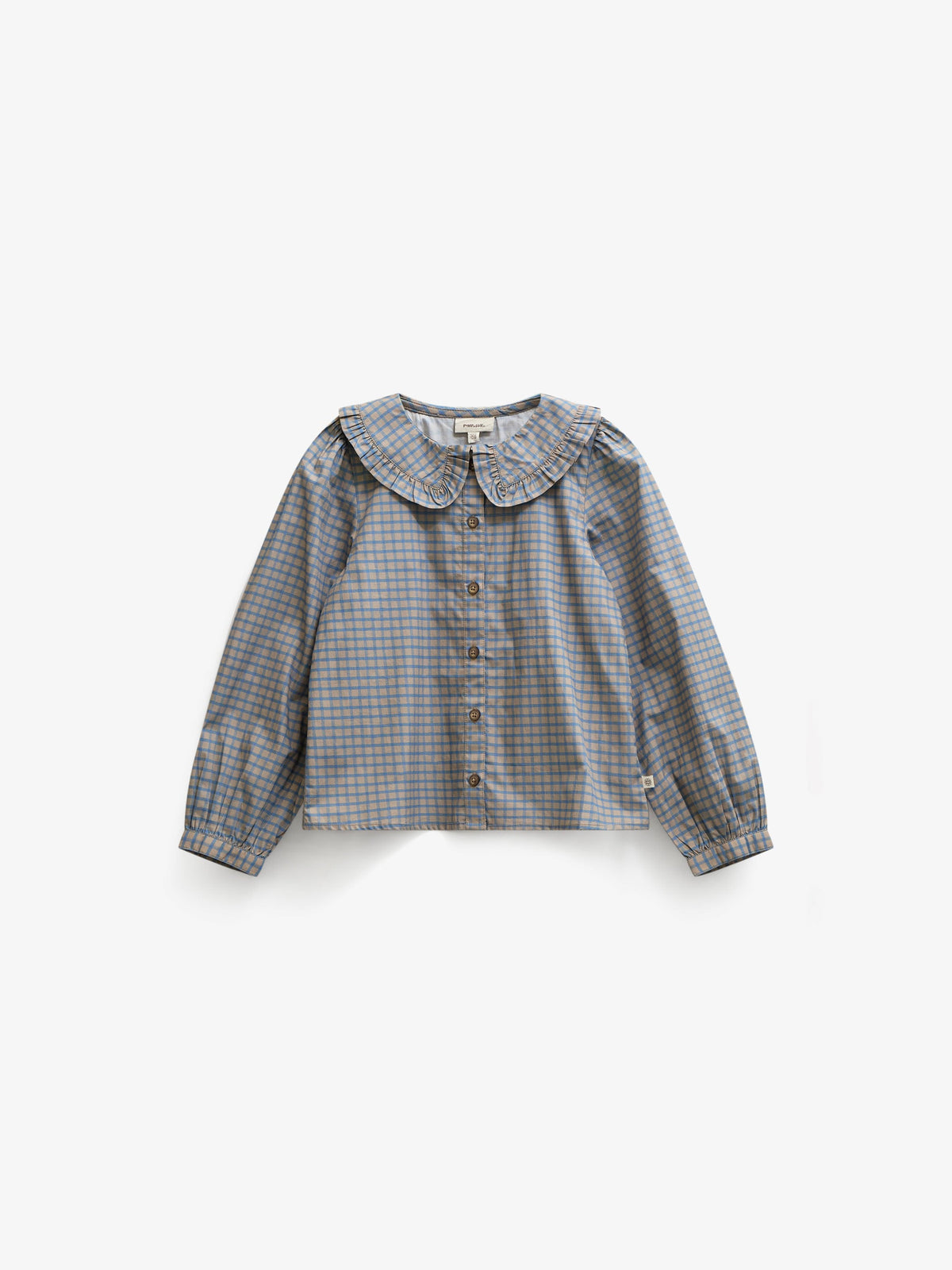 Frill Collar Poplin Blouse - Kids - Blue Check | 101451 Julia