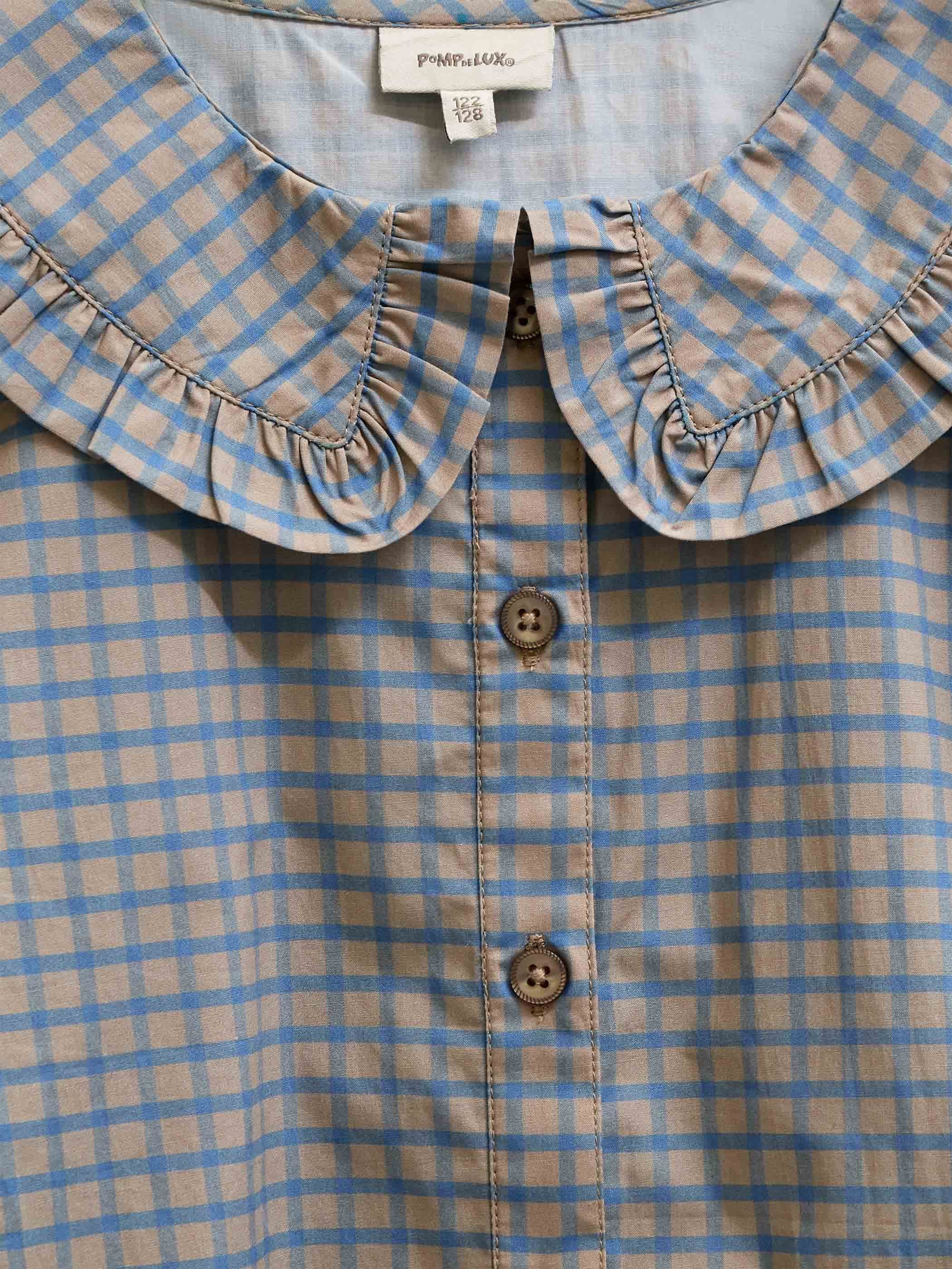 Frill Collar Poplin Blouse - Kids - Blue Check | 101451 Julia