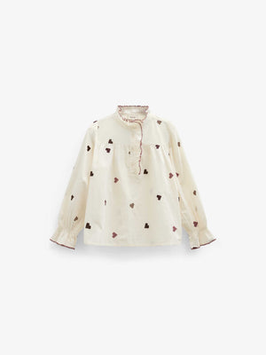 Heart Embroidered Cotton Blouse - Tween - Rose/Bordeaux | 101458 Elina