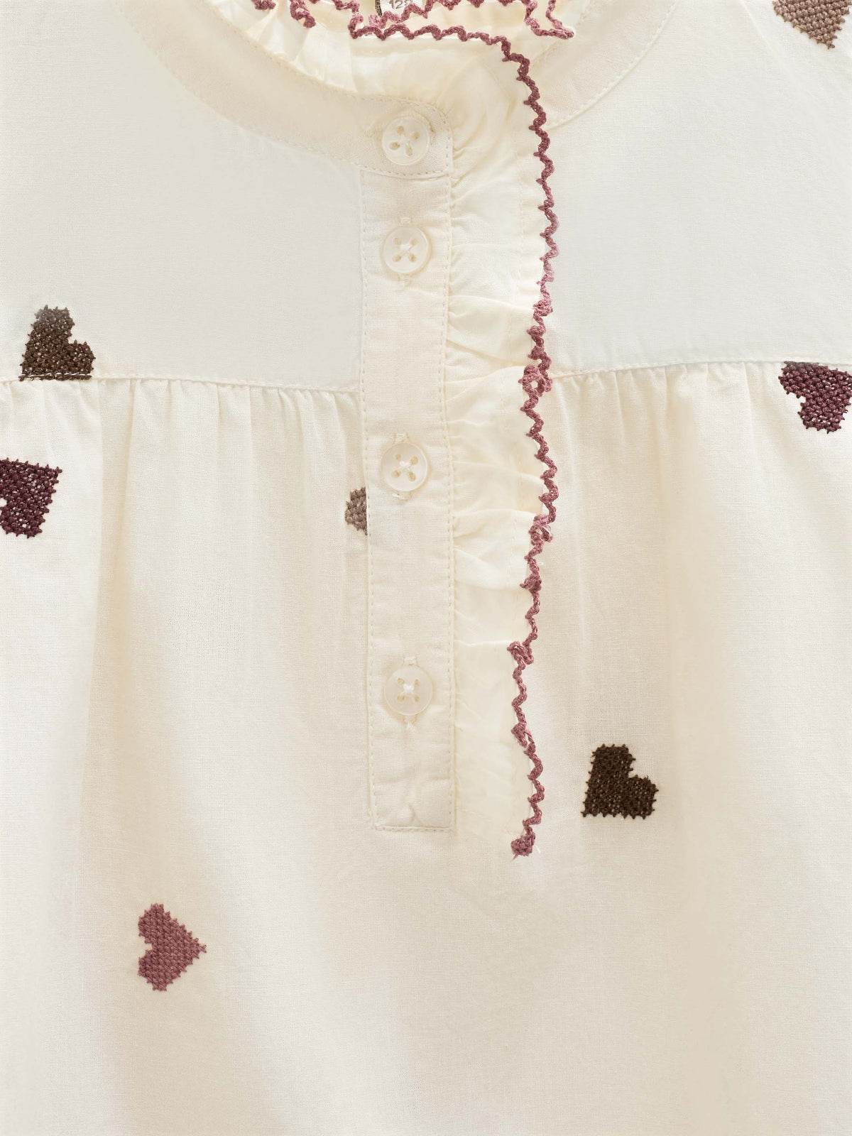Heart Embroidered Cotton Blouse - Kids - Rose/Bordeaux | 101457 Elina