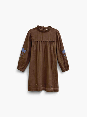 Cross-Stitch Double Gauze Dress - Kids - Brown | 101467 Laureen
