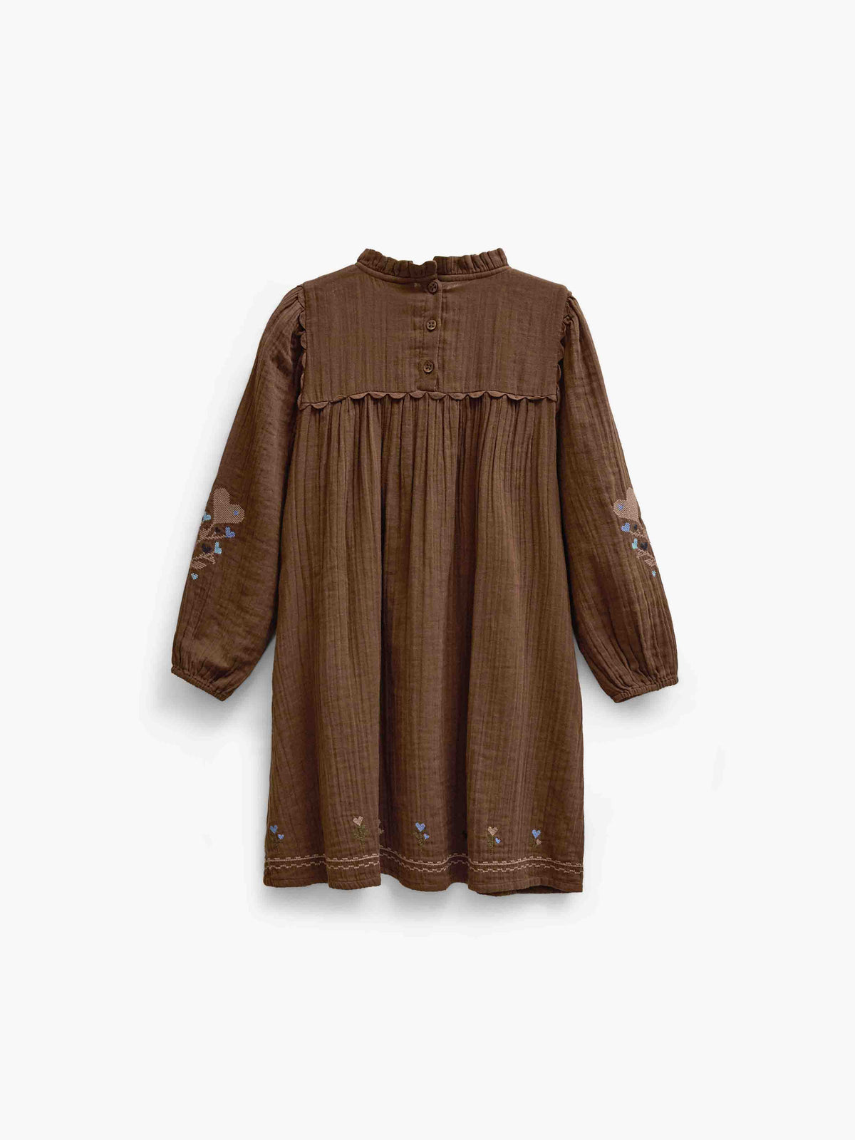 Cross-Stitch Double Gauze Dress - Kids - Brown | 101467 Laureen