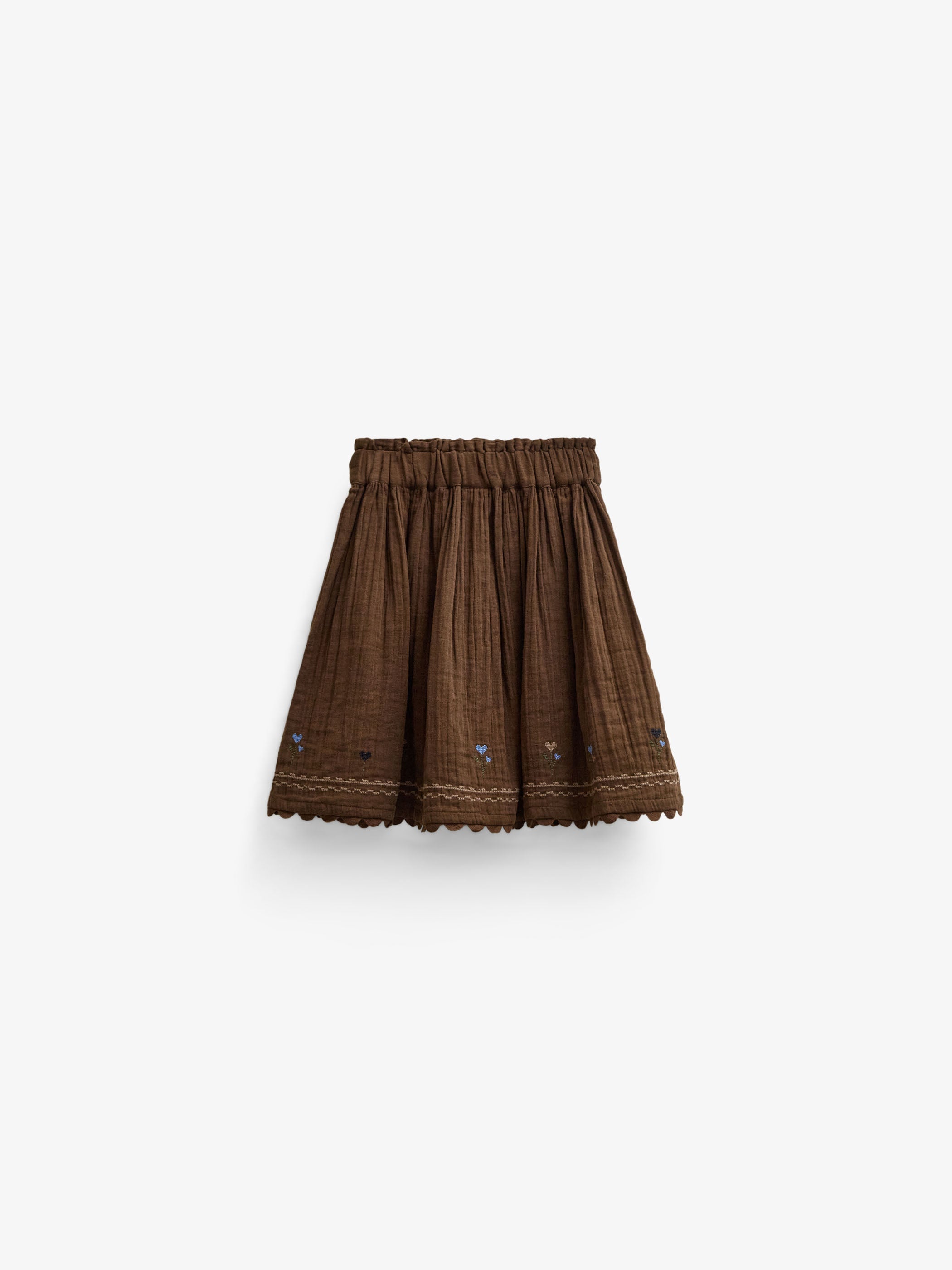 Cross-Stitch Double Gauze Skirt - Tween - Brown | 101472 Laureen