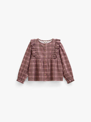 Checked Cotton Frill Blouse - Kids - Rose | 101493 Penny