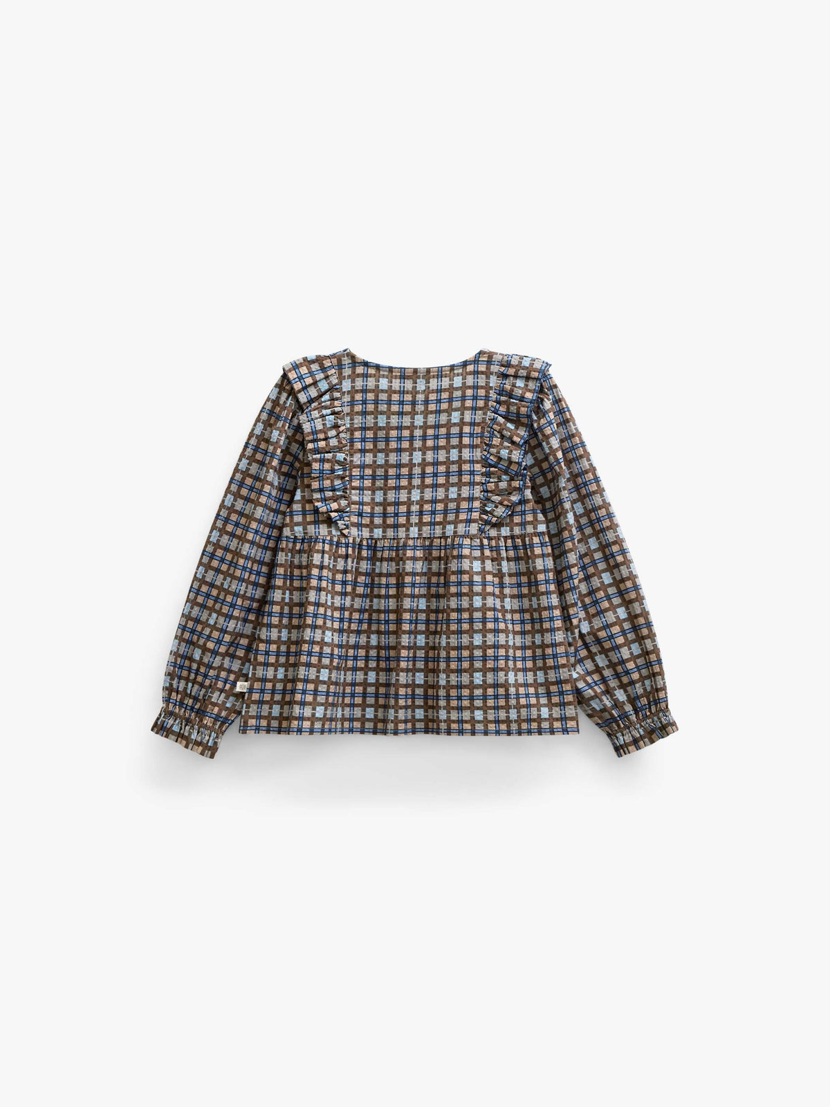 Checked Cotton Frill Blouse - Kids - Blue | 101495 Penny