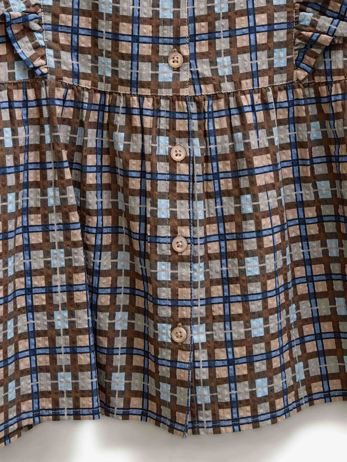 Checked Cotton Frill Blouse - Kids - Blue | 101495 Penny