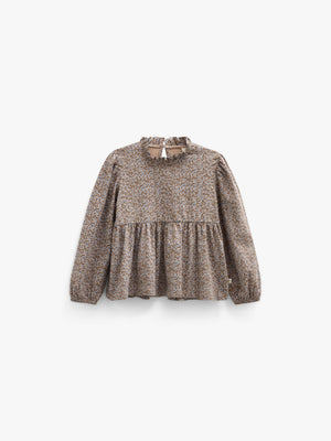 Printed Peplum Jersey Blouse - Tween - Blue/Brown | 101542 Heidi