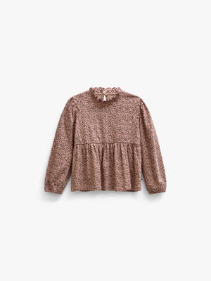 Printed Peplum Jersey Blouse - Kids - Rose/Bordeaux | 101543 Heidi