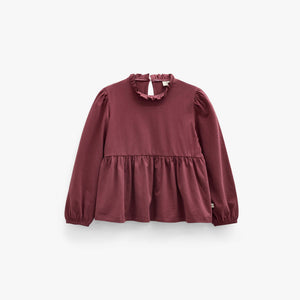Solid Peplum Jersey Blouse - Kids - Bordeaux | 101547 Heidi