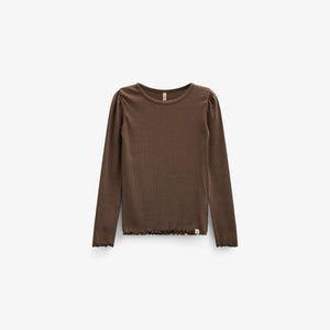 Ribbed Modal-Blend Long-Sleeve T-Shirt - Tween - Brown | 101558 Lottie