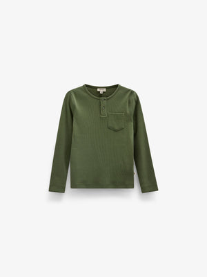 Ribbed Long-Sleeve Henley T-Shirt - Tween - Moss Green | 101594 Conrad