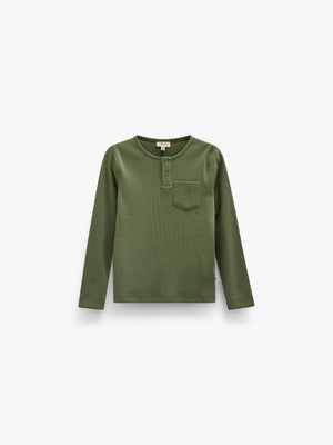 Ribbed Long-Sleeve Henley T-Shirt - Tween - Moss Green | 101594 Conrad