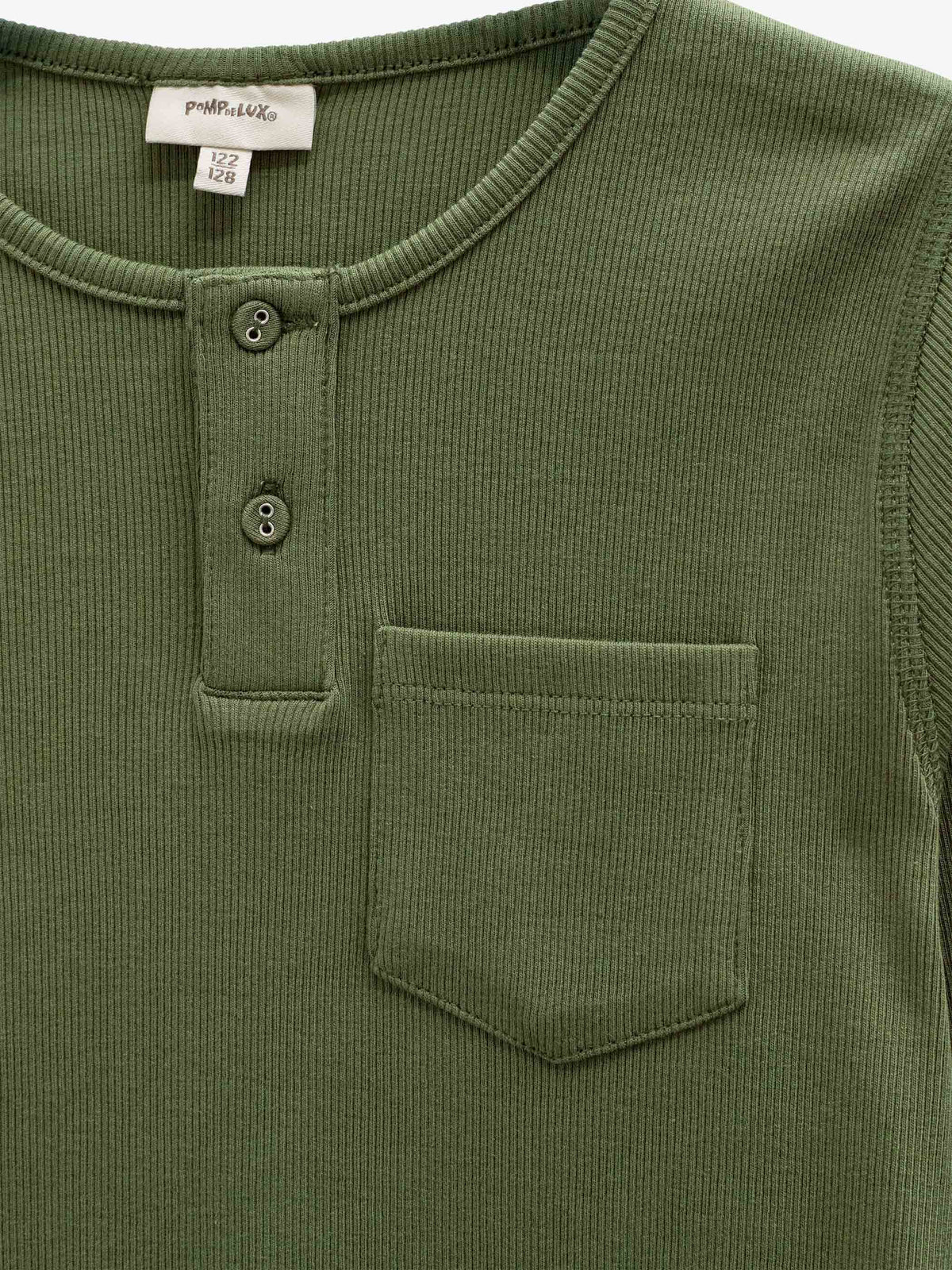 Ribbed Long-Sleeve Henley T-Shirt - Kids - Moss Green | 101593 Conrad
