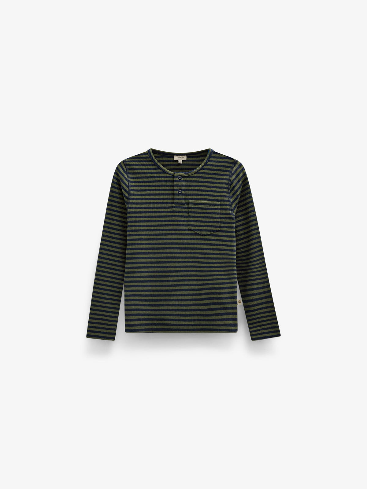 Ribbed Long-Sleeve Henley T-Shirt - Tween - Moss Green/Navy Stripe | 101596 Conrad