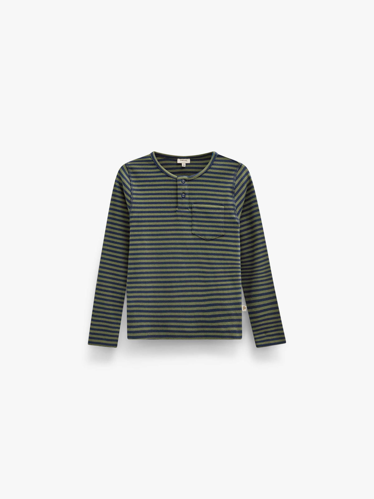 Ribbed Long-Sleeve Henley T-Shirt - Kids - Moss Green/Navy Stripe | 101595 Conrad