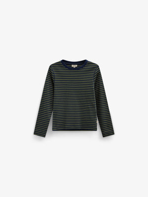 Ribbed Long-Sleeve T-Shirt - Tween - Moss Green/Navy Stripe | 101602 Conrad