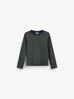 Ribbed Long-Sleeve T-Shirt - Kids - Moss Green/Navy Stripe | 101601 Conrad