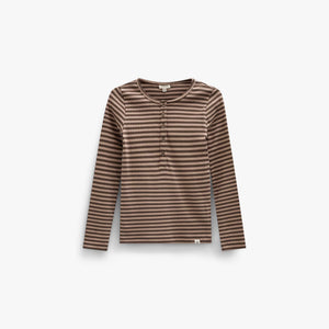 Striped Rib Long-Sleeve T-Shirt - Kids - Brown/Light Brown | 101614 Gloria