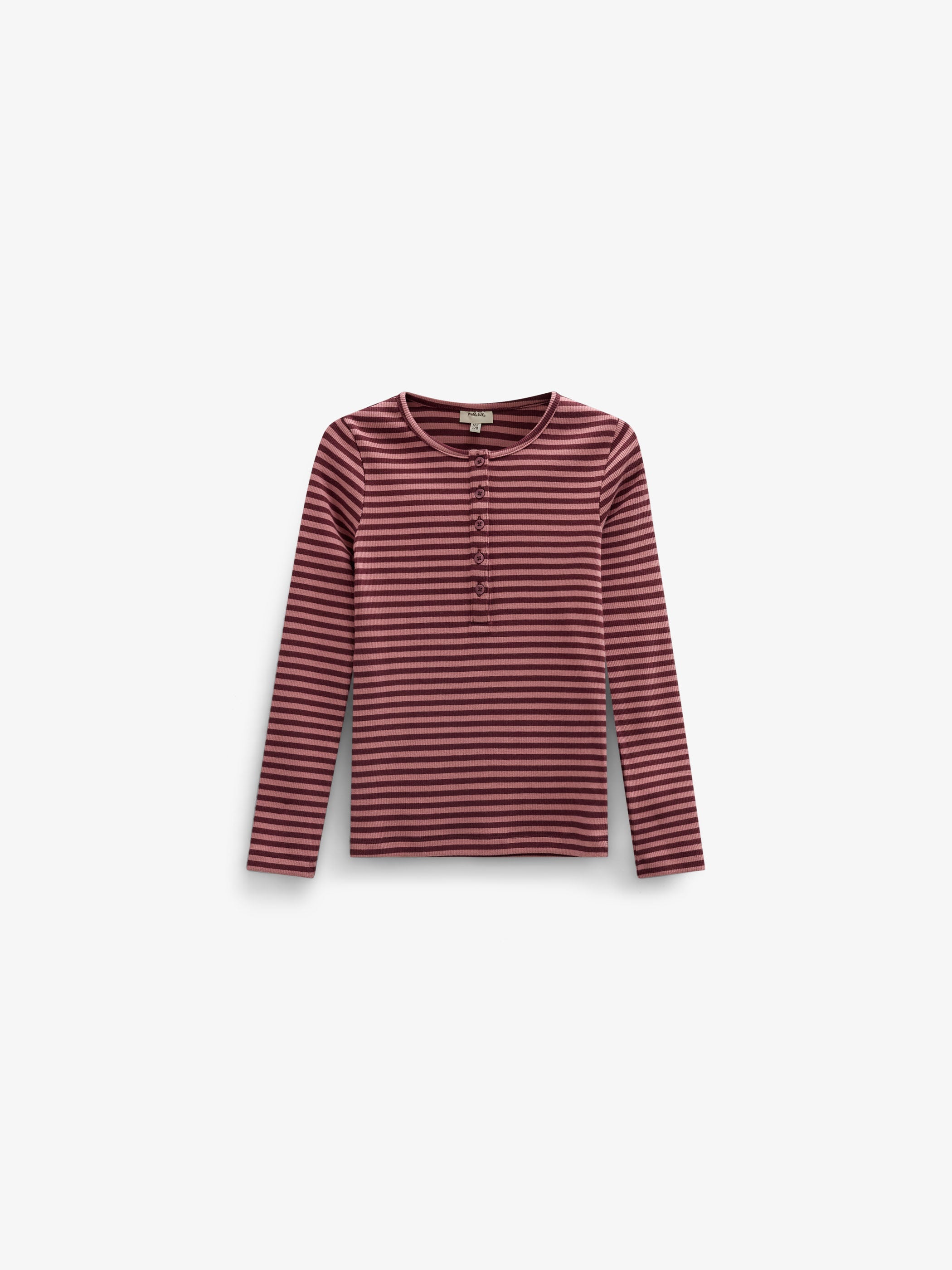 Striped Rib Long-Sleeve T-Shirt - Tween - Dusty Rose/Bordeaux | 101617 Gloria