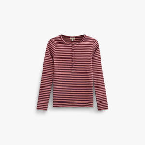 Striped Rib Long-Sleeve T-Shirt - Kids - Dusty Rose/Bordeaux | 101616 Gloria