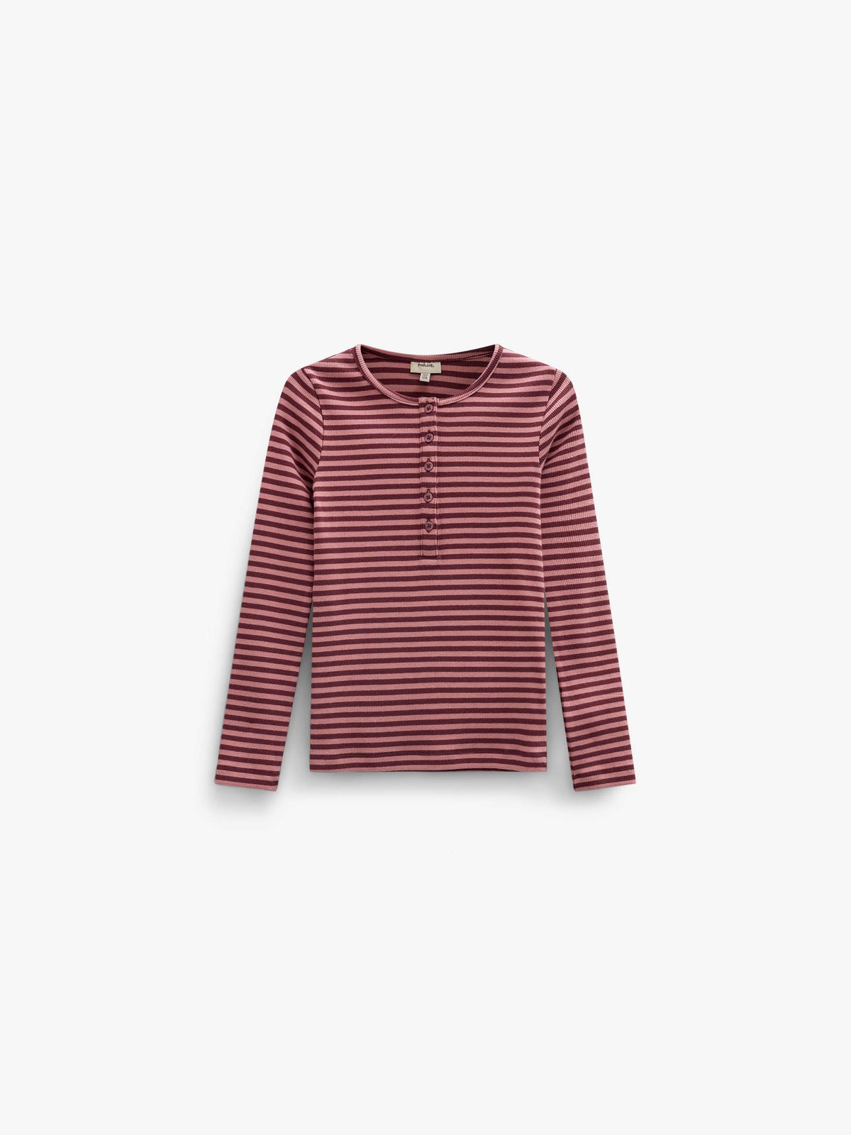 Striped Rib Long-Sleeve T-Shirt - Kids - Dusty Rose/Bordeaux | 101616 Gloria