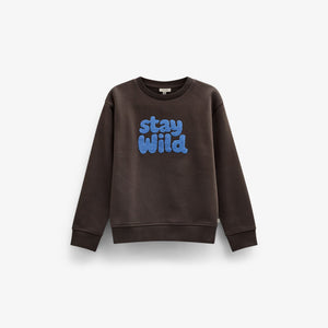 Front Print Crew Neck Sweatshirt - Kids - Dark Brown | 101622 Joel