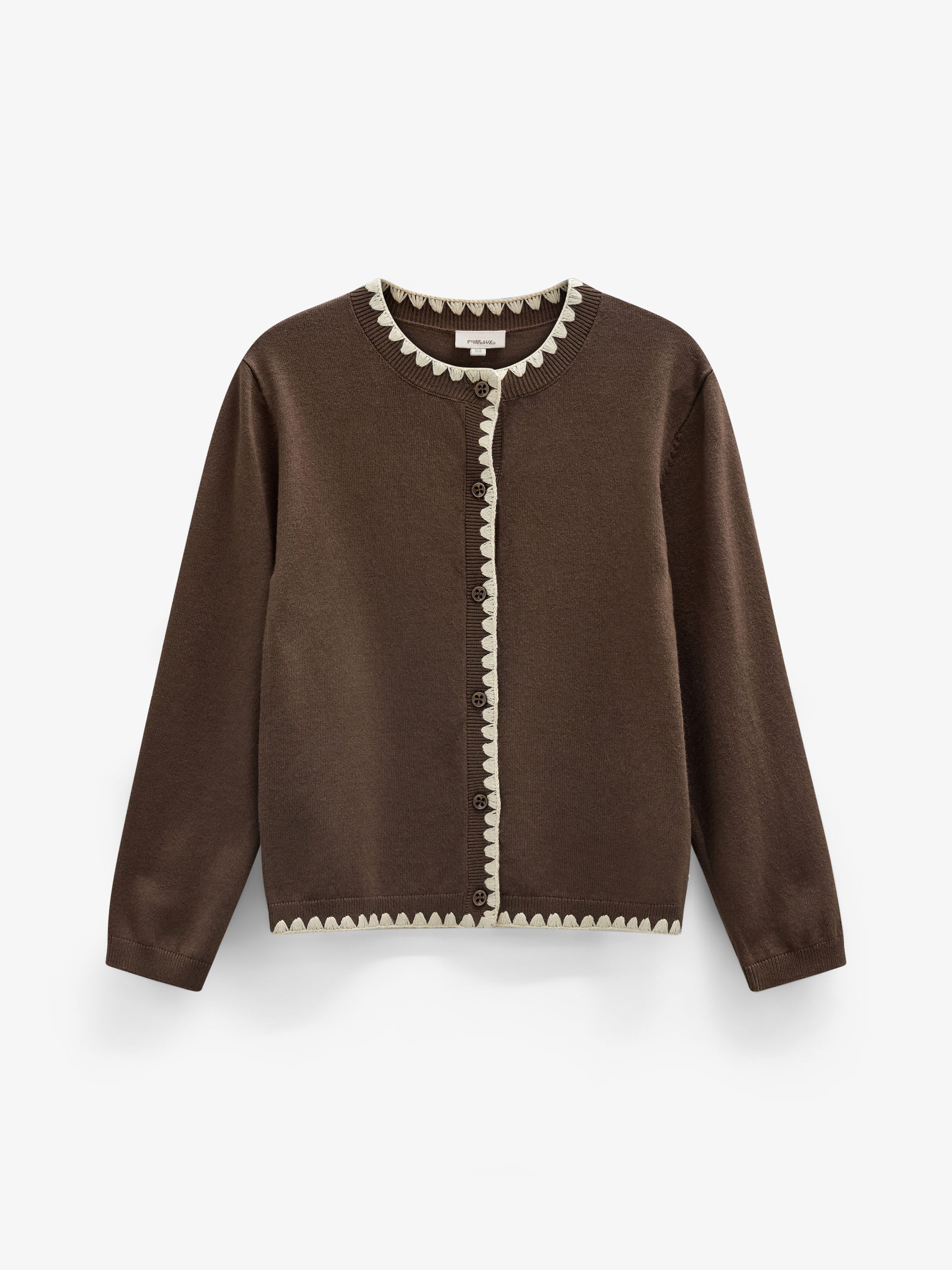Contrast Stitch Cardigan - Tween - Brown/Offwhite | 101633 Lia