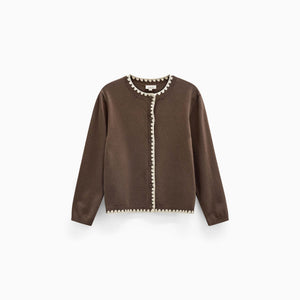 Contrast Stitch Cardigan - Kids - Brown/Offwhite | 101632 Lia
