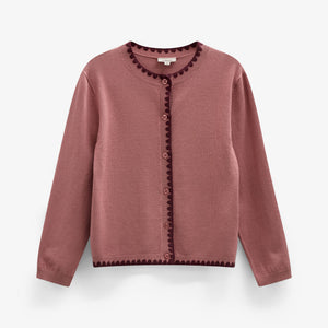 Contrast Stitch Cardigan - Tween - Dusty Rose/Bordeaux | 101635 Lia