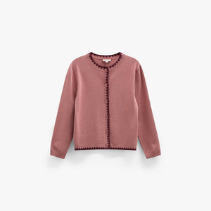Contrast Stitch Cardigan - Kids - Dusty Rose/Bordeaux | 101634 Lia