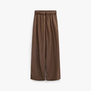 Dotted Wide-Leg Viscose Trousers - Tween - Brown/Offwhite | 101660 Feline