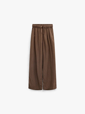 Dotted Wide-Leg Viscose Trousers - Tween - Brown/Offwhite | 101660 Feline