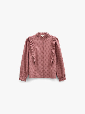 Dotted Viscose Frill Blouse - Tween - Dusty Rose/Bordeaux | 101661 Feline