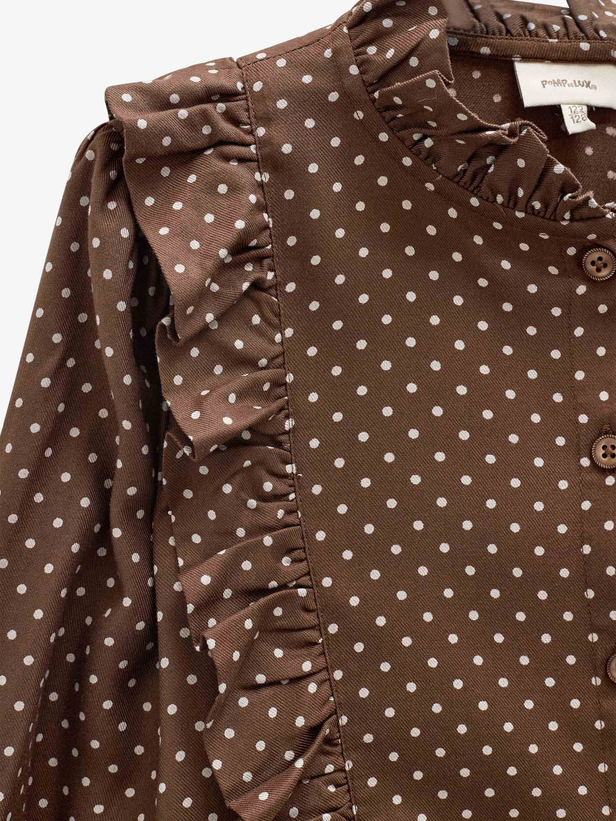 Dotted Viscose Frill Blouse - Tween - Brown/Offwhite | 101662 Feline