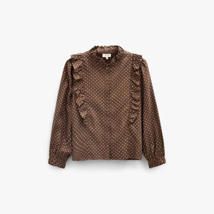 Dotted Viscose Frill Blouse - Tween - Brown/Offwhite | 101662 Feline